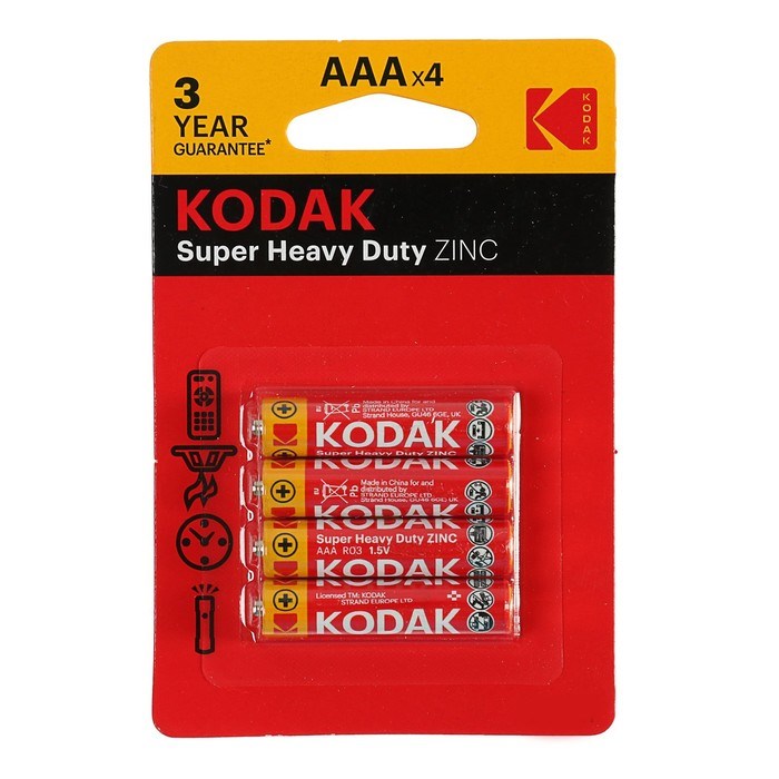 Батарейка солевая Kodak Extra Heavy Duty, AAA, R03-4BL, 1.5В, блистер, 4 шт. - фото 51386819