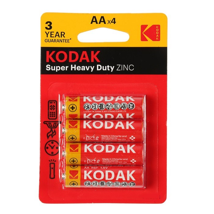 Батарейка солевая Kodak Extra Heavy Duty, AA, R6-4BL, 1.5В, блистер, 4 шт. - фото 51386823