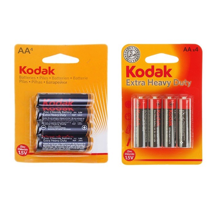 Батарейка солевая Kodak Extra Heavy Duty, AA, R6-4BL, 1.5В, блистер, 4 шт. - фото 51386826