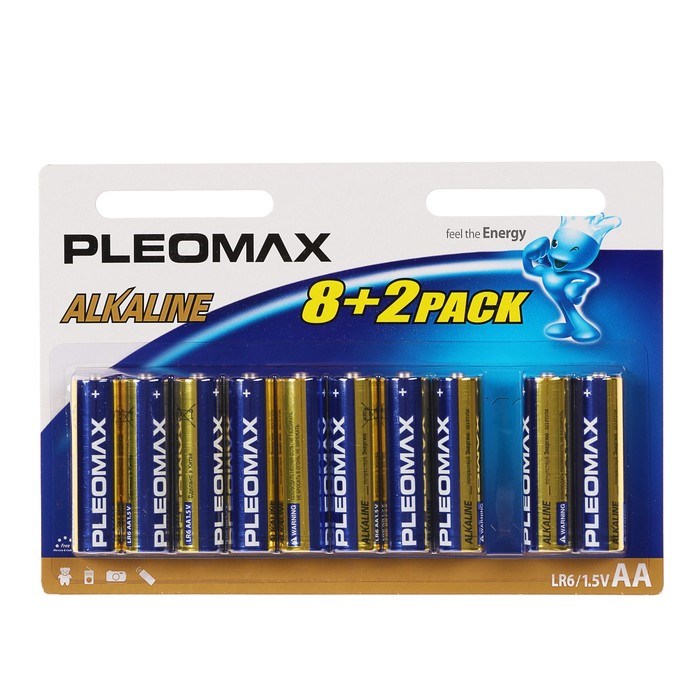 Батарейка алкалиновая Pleomax, AA, LR6-10BL, 1.5В, блистер, 8+2 шт. - фото 51386831