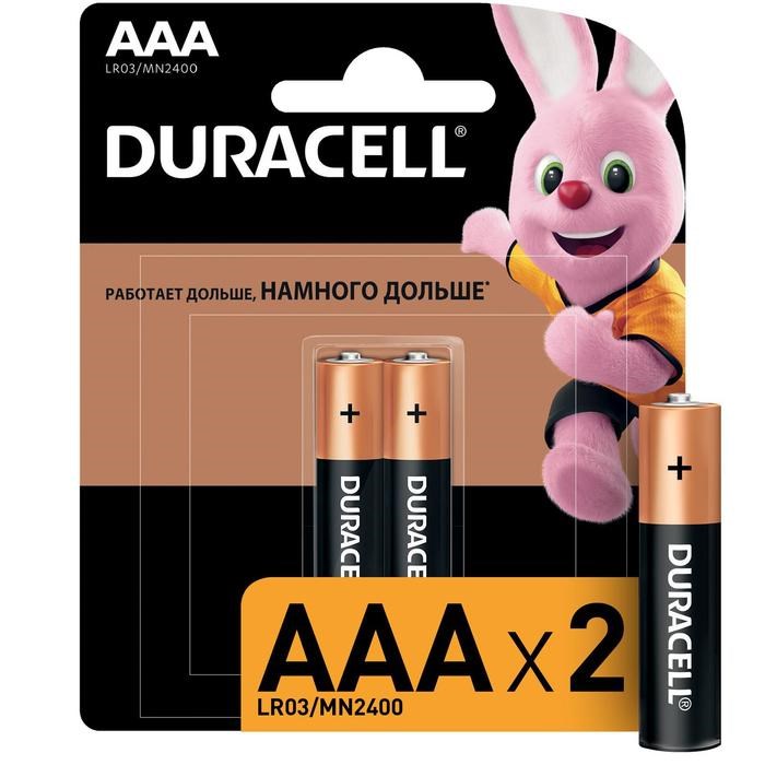 Батарейка алкалиновая Duracell Basic, AAA, LR03-2BL, 1.5В, блистер, 2 шт. - фото 51386834