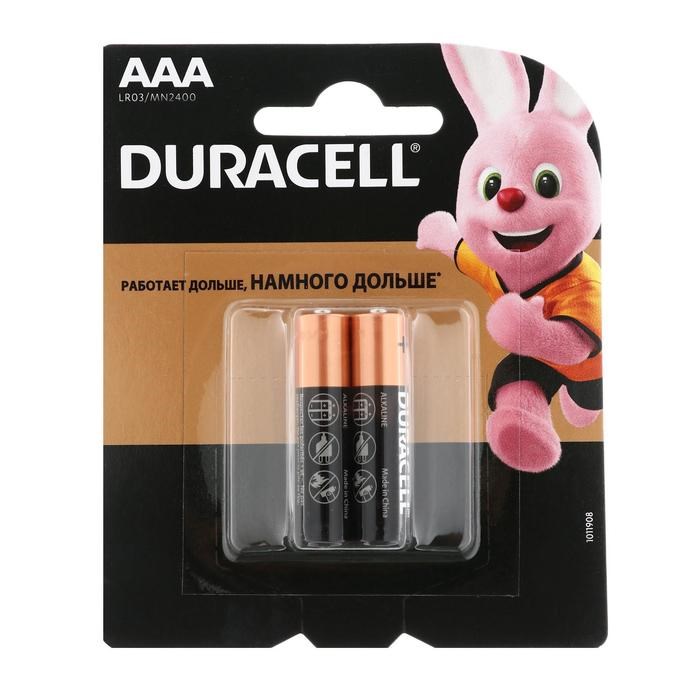 Батарейка алкалиновая Duracell Basic, AAA, LR03-2BL, 1.5В, блистер, 2 шт. - фото 51386838