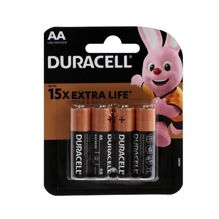 Батарейка алкалиновая Duracell Basic, AA, LR6-4BL, 1.5В, блистер, 4 шт. - фото 51386850