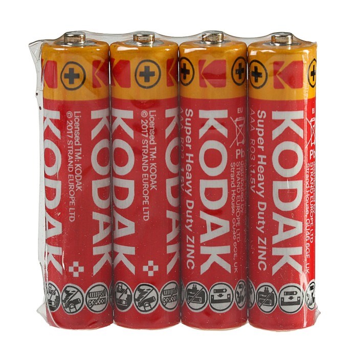 Батарейка солевая Kodak Extra Heavy Duty, AAA, R03-4S, 1.5В, спайка, 4 шт. - фото 51386928