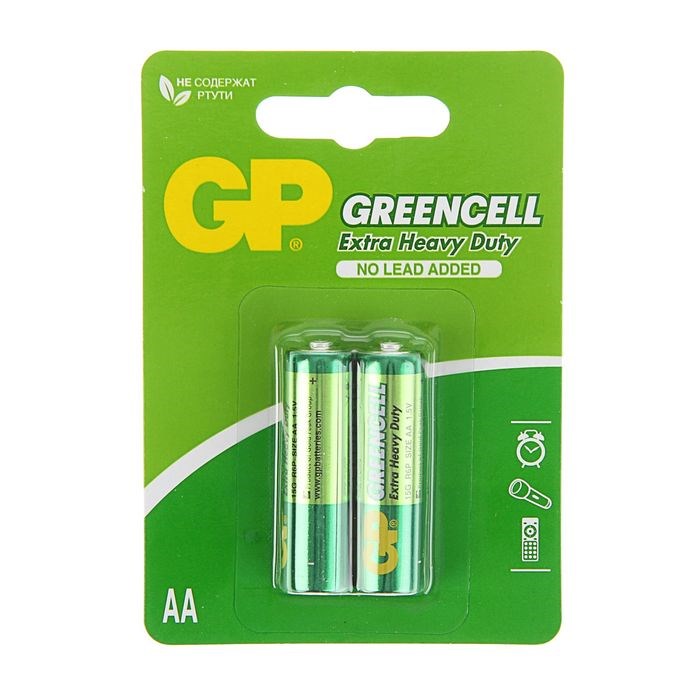 Батарейка солевая GP Greencell Extra Heavy Duty, AA, R6-2BL, 1.5В, блистер, 2 шт. - фото 51386932