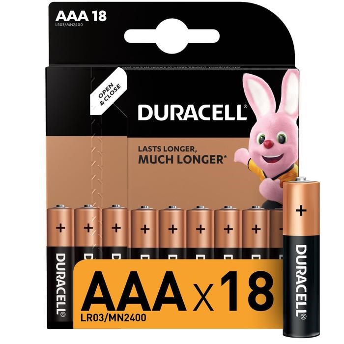 Батарейка алкалиновая Duracell Basic, AAA, LR03-18BL, 1.5В, блистер, 18 шт. - фото 51386941