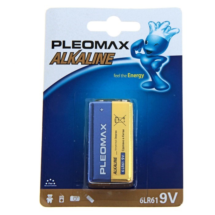 Батарейка алкалиновая Pleomax, 6LR61-1BL, 9В, крона, блистер, 1 шт. - фото 51386951