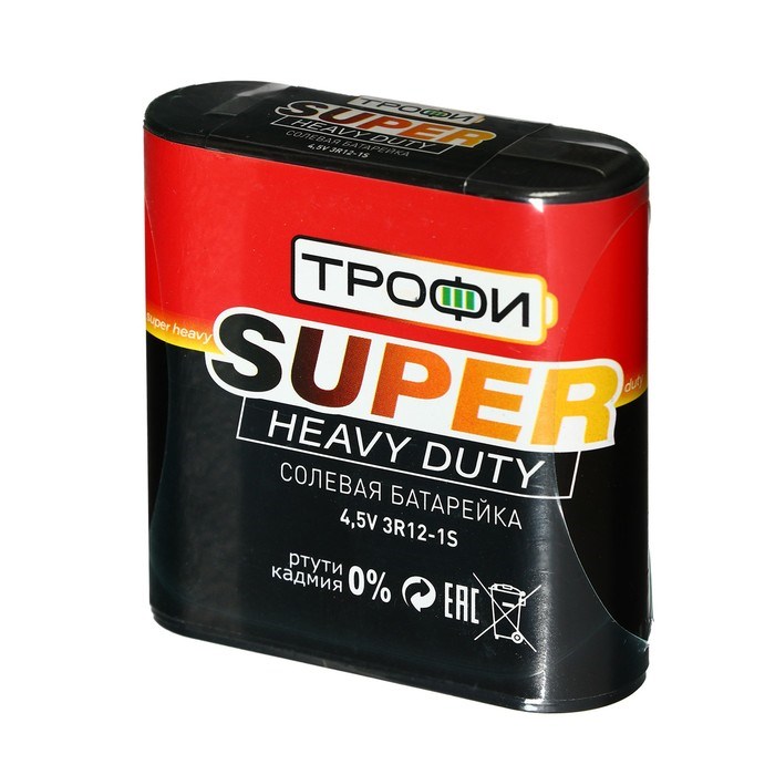 Батарейка солевая "Трофи" Super Heavy Duty, 3R12-1S, 4.5В, спайка, 1 шт. - фото 51387036