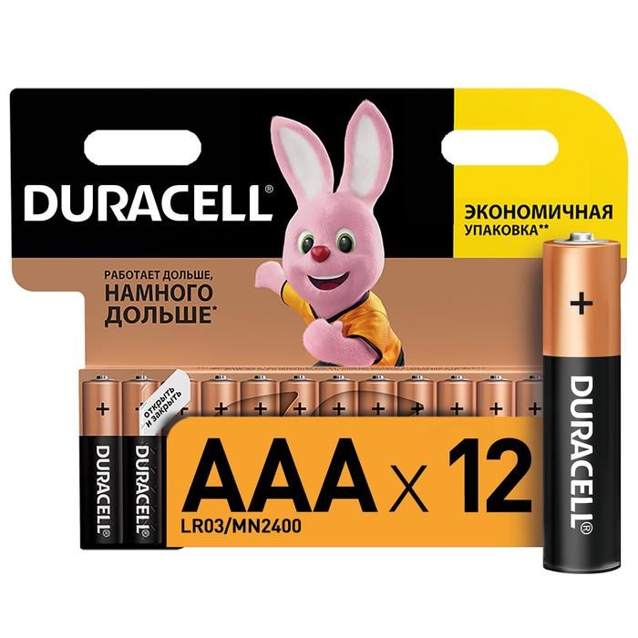 Батарейка алкалиновая Duracell Basic, AAA, LR03-12BL, 1.5В, блистер, 12 шт. - фото 51387046