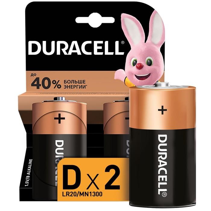 Батарейка алкалиновая Duracell Basic, D, LR20-2BL, 1.5В, блистер, 2 шт. - фото 51387050