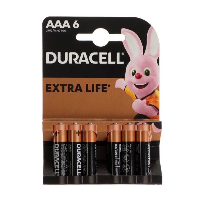 Батарейка алкалиновая Duracell Basic, AAA, LR03-6BL, 1.5В, блистер, 6 шт. - фото 51387083