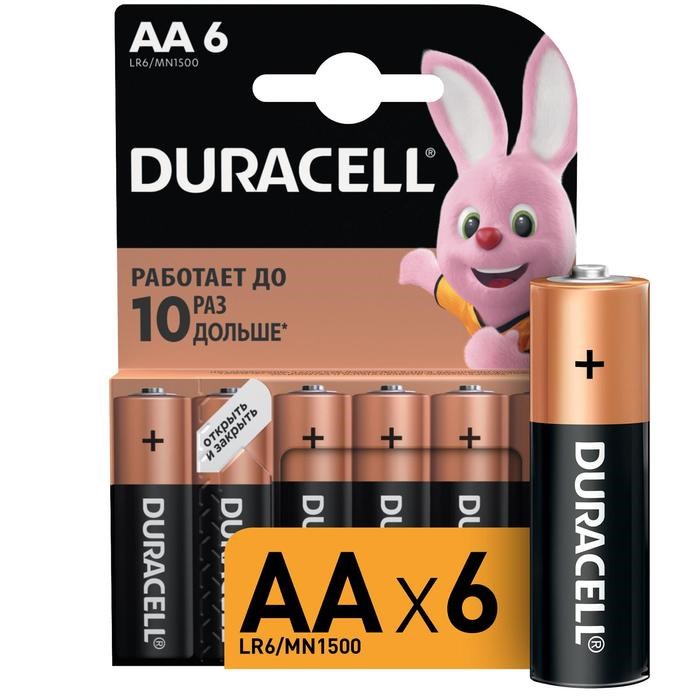 Батарейка алкалиновая Duracell Basic, AA, LR6-6BL, 1.5В, блистер, 6 шт. - фото 51387085