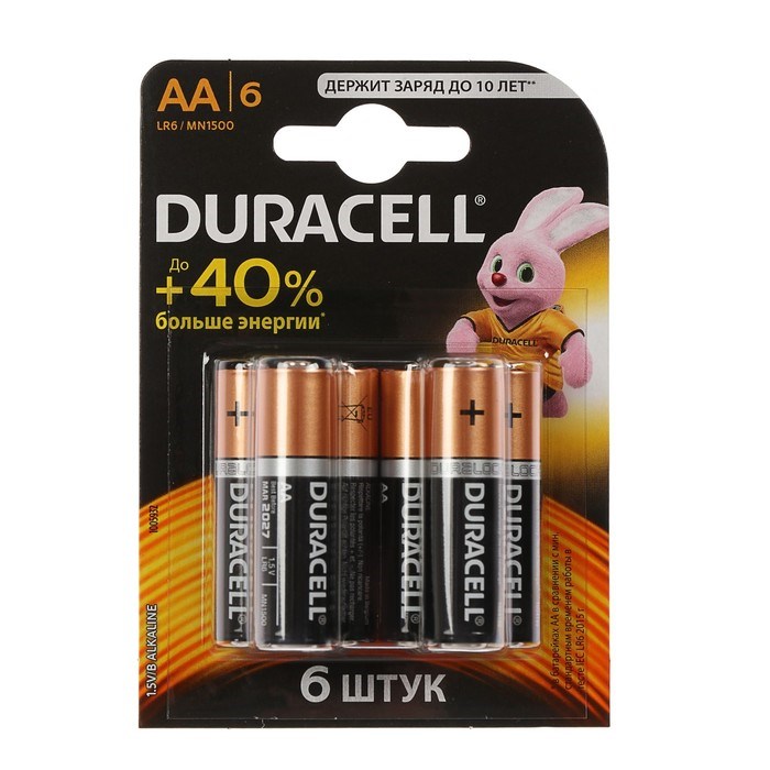 Батарейка алкалиновая Duracell Basic, AA, LR6-6BL, 1.5В, блистер, 6 шт. - фото 51387087