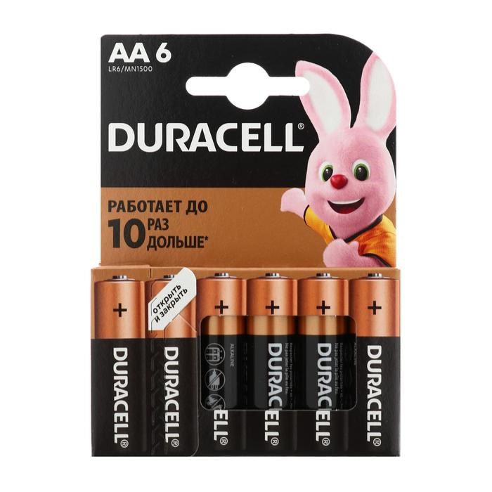 Батарейка алкалиновая Duracell Basic, AA, LR6-6BL, 1.5В, блистер, 6 шт. - фото 51387094