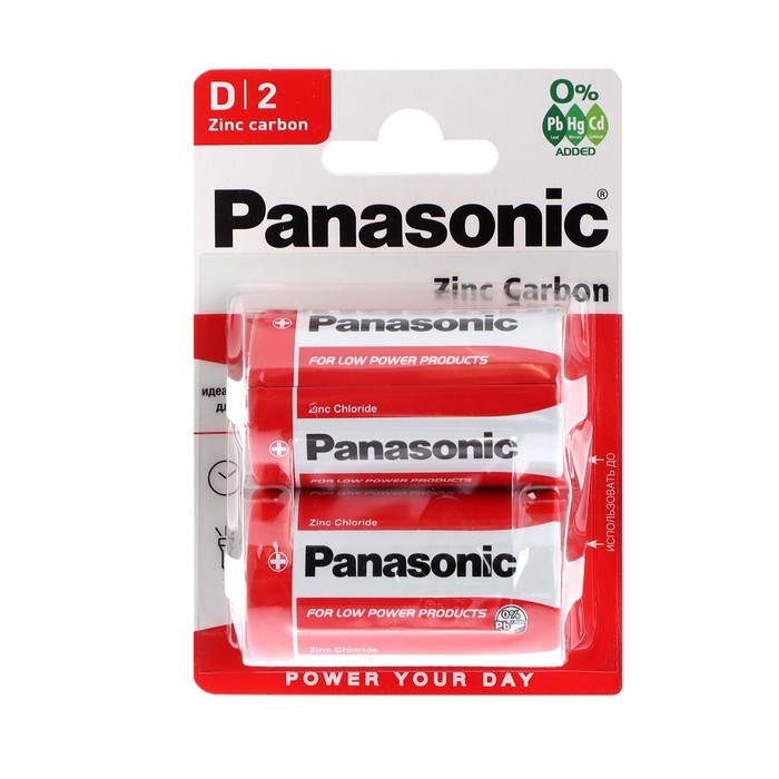 Батарейка солевая Panasonic Zinc Carbon, D, R20-2BL, 1.5В, блистер, 2 шт. - фото 51387097