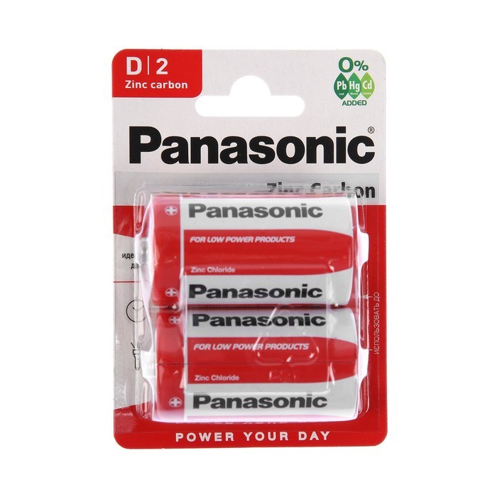 Батарейка солевая Panasonic Zinc Carbon, D, R20-2BL, 1.5В, блистер, 2 шт. - фото 51387098