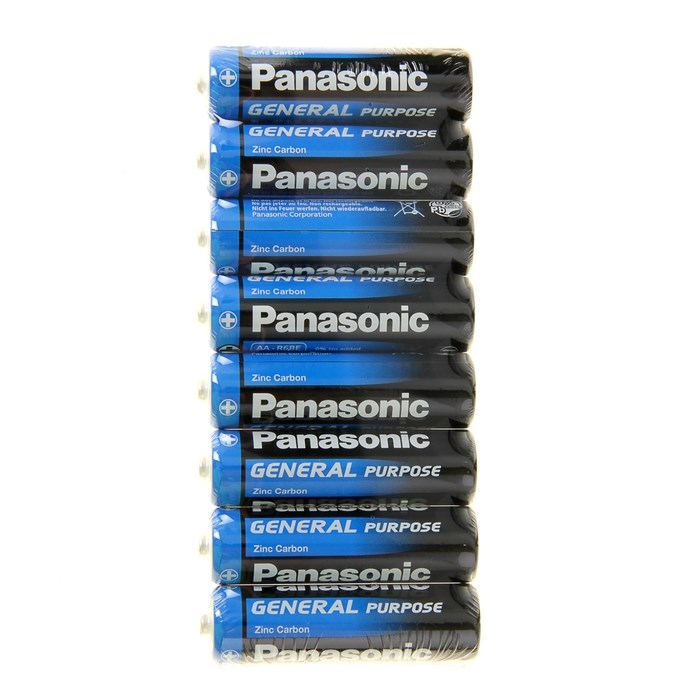 Батарейка солевая Panasonic General Purpose, AA, R6-8S, 1.5В, спайка, 8 шт. - фото 51387100