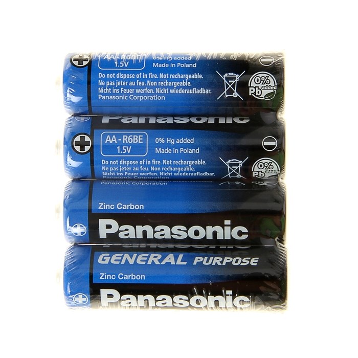 Батарейка солевая Panasonic General Purpose, AA, R6-4S, 1.5В, спайка, 4 шт. - фото 51387101