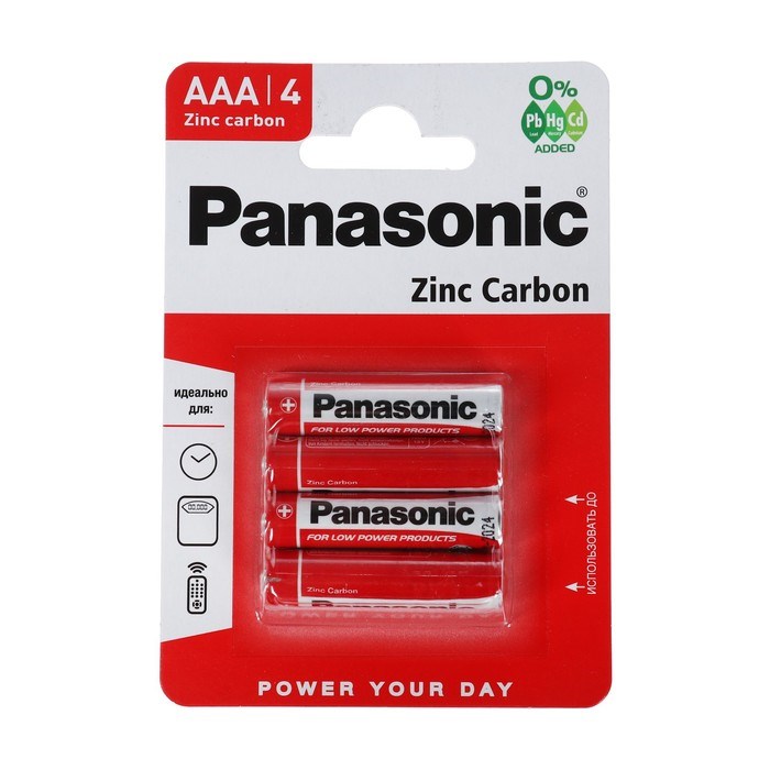 Батарейка солевая Panasonic Zinc Carbon, AAA, R03-4BL, 1.5В, блистер, 4 шт. - фото 51387112