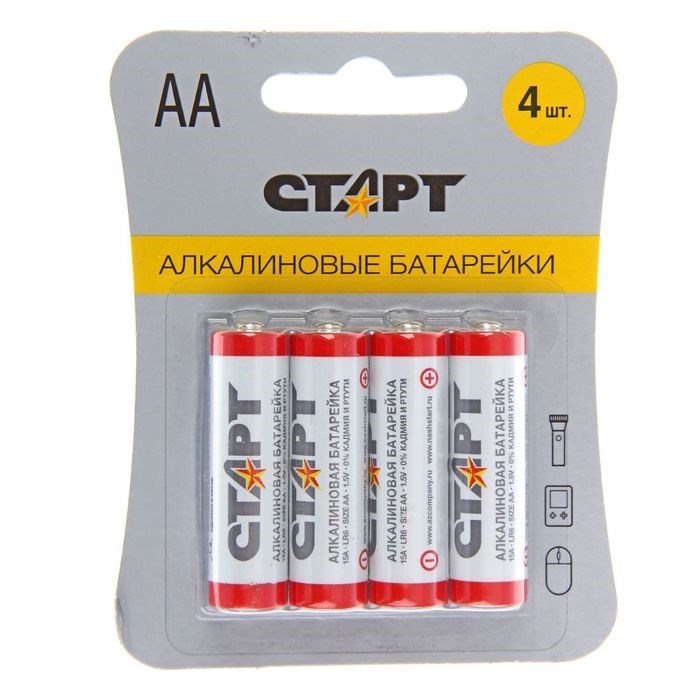 Батарейка алкалиновая "Старт", AA, LR6-4BL, 1.5В, блистер, 4 шт. - фото 51387200