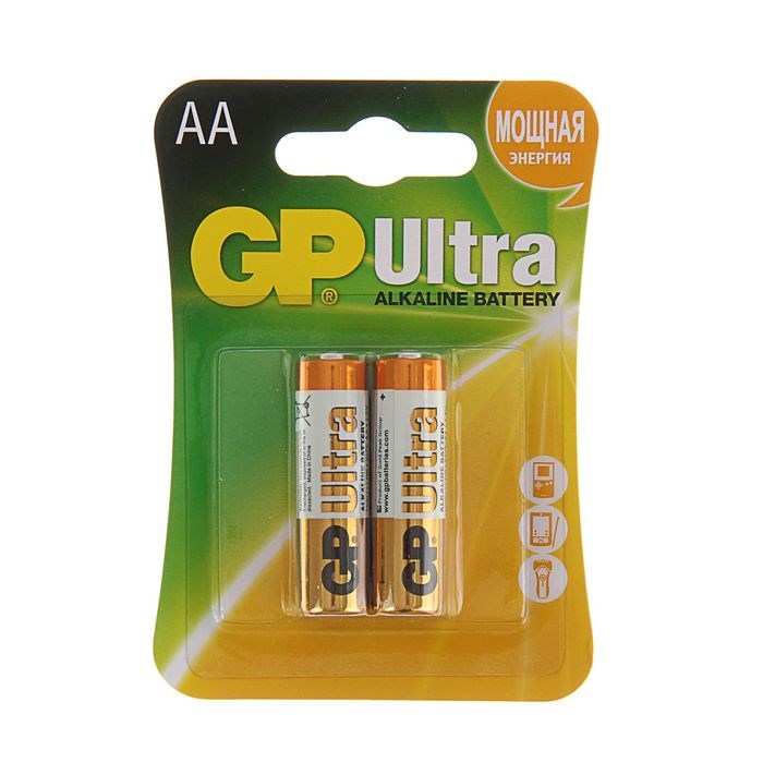 Батарейка алкалиновая GP Ultra, AA, LR6-2BL, 1.5В, блистер, 2 шт. - фото 51387240