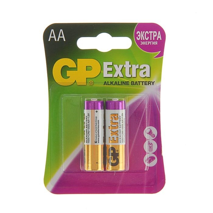 Батарейка алкалиновая GP Extra, AA, LR6-2BL, 1.5В, блистер, 2 шт. - фото 51387243