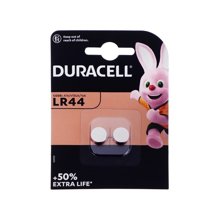 Батарейка алкалиновая Duracell, LR44 (А76, KA76, V13GA)-2BL, 1.5В, блистер, 2 шт. - фото 51387264