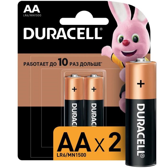 Батарейка алкалиновая Duracell Basic, AA, LR6-2BL, 1.5В, блистер, 2 шт. - фото 51387267