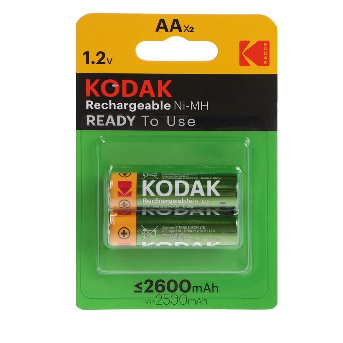 Аккумулятор Kodak, Ni-Mh, AA, HR6-2BL, 1.2В, 2600 мАч, блистер, 2 шт. - фото 51387319