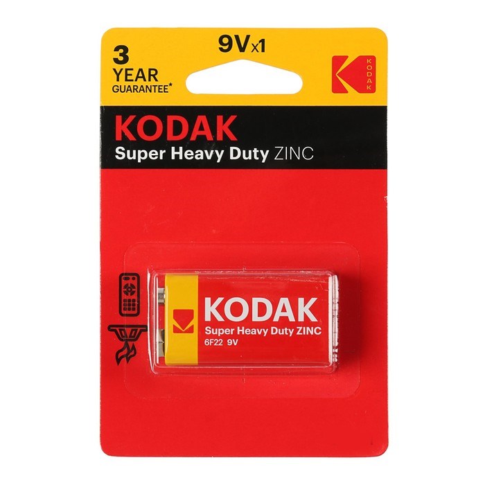 Батарейка солевая Kodak Extra Heavy Duty, 6F22-1BL, 9В, крона, блистер, 1 шт. - фото 51387321