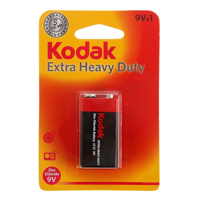 Батарейка солевая Kodak Extra Heavy Duty, 6F22-1BL, 9В, крона, блистер, 1 шт. - фото 51387324