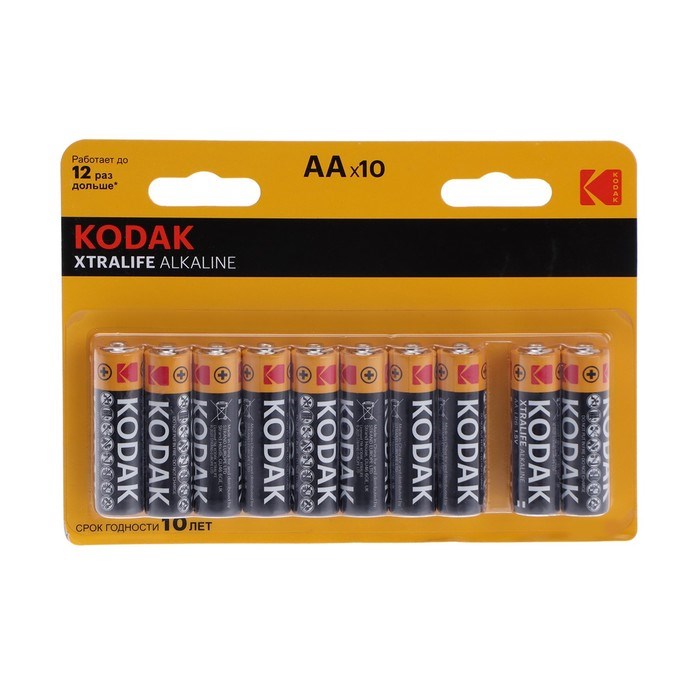 Батарейка алкалиновая Kodak XtraLife, AA, LR6-10BL, 1.5В, спайка, 10 шт. - фото 51387330