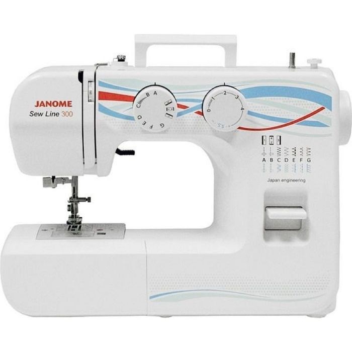 Швейная машина Janome Sew Line 300, 40 Вт, 15 операций, полуавтомат, бело-голубая - фото 51387366