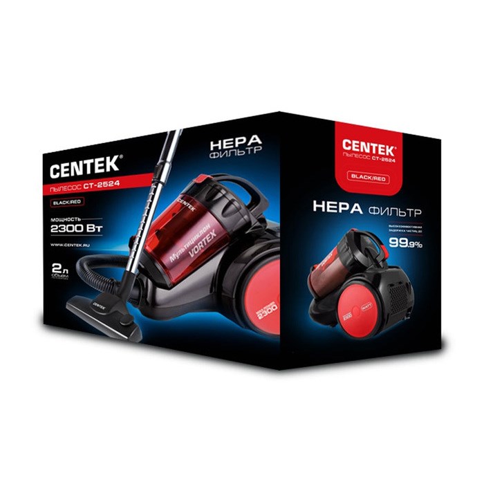 Пылесос Centek CT-2524, 2300/420 Вт, 2 л, чёрно-красный - фото 51387379