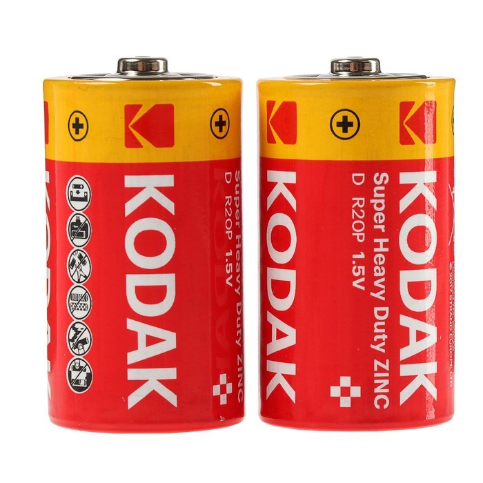 Батарейка солевая Kodak Super Heavy Duty, D, R20-2BL, 1.5В, блистер, 2 шт. - фото 51387564