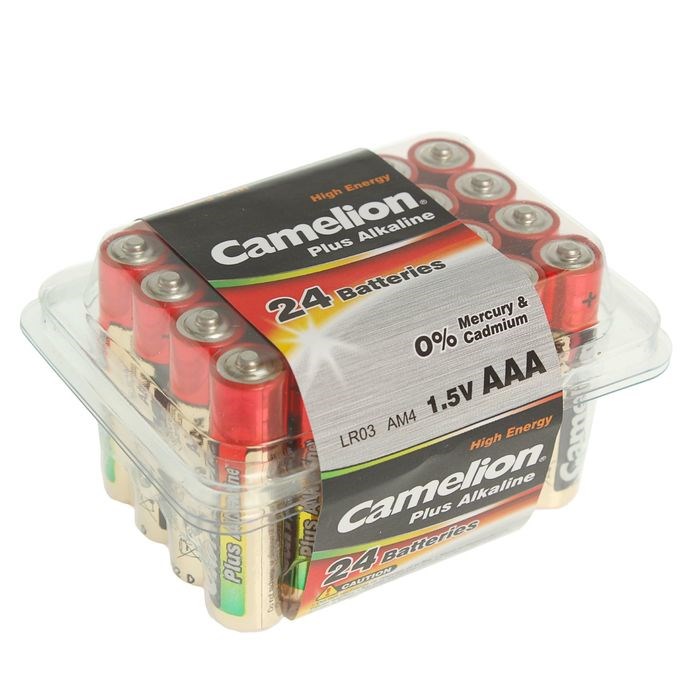 Батарейка алкалиновая Camelion Plus Alkaline, AAA, LR03-24BOX (LR03-PB24), 1.5В, набор 24 шт. - фото 51387613