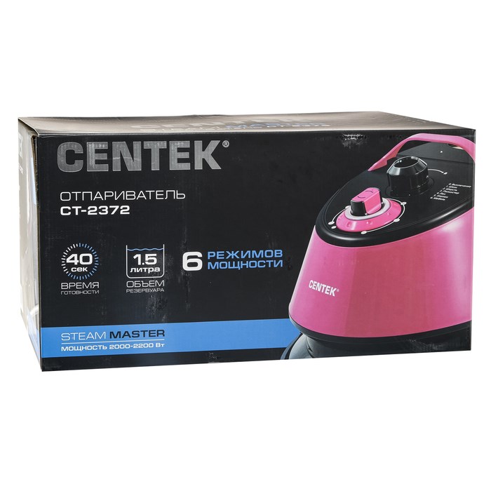 Отпариватель Centek CT-2372, напольный, 2200 Вт, 1500 мл, 45 г/мин, шнур 1.7 м, малиновый - фото 51387716