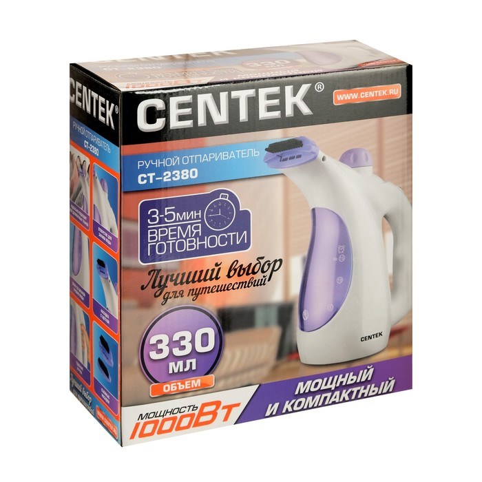 Отпариватель Centek CT-2380, ручной, 800 Вт, 330 мл, 15 г/мин, шнур 2 м, бело-фиолетовый - фото 51387727