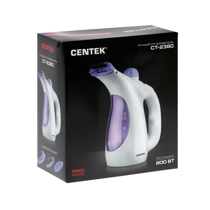 Отпариватель Centek CT-2380, ручной, 800 Вт, 330 мл, 15 г/мин, шнур 2 м, бело-фиолетовый - фото 51387730