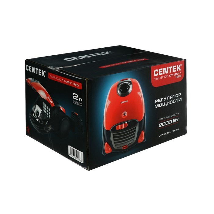 Пылесос Centek CT-2511, 2000/400 Вт, 2 л, красный - фото 51387744