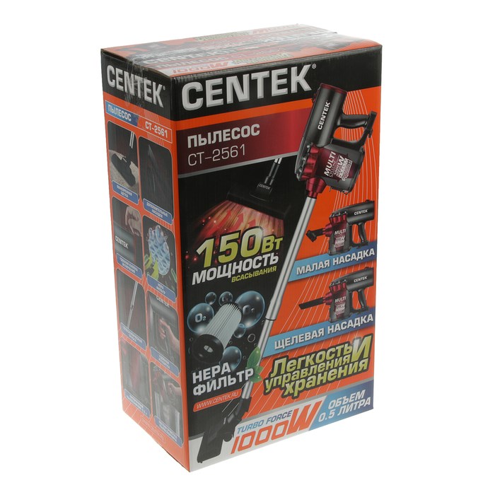 Пылесос Centek CT-2561, вертикальный, 1000/150 Вт, 0.5 л, чёрно-красный - фото 51387756