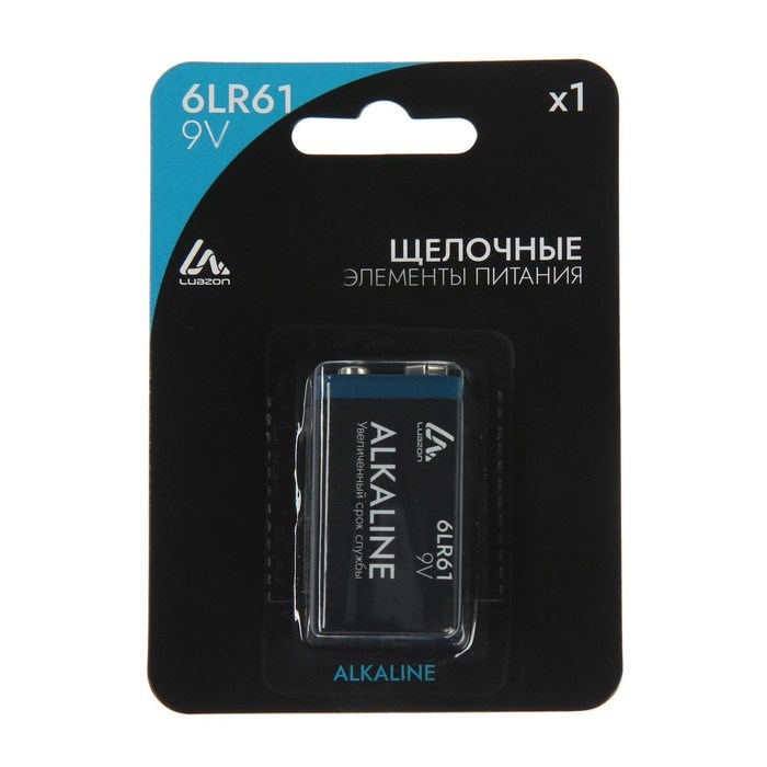 Батарейка алкалиновая (щелочная) Luazon, 6LR61, 9V, крона, блистер, 1 шт - фото 51388184