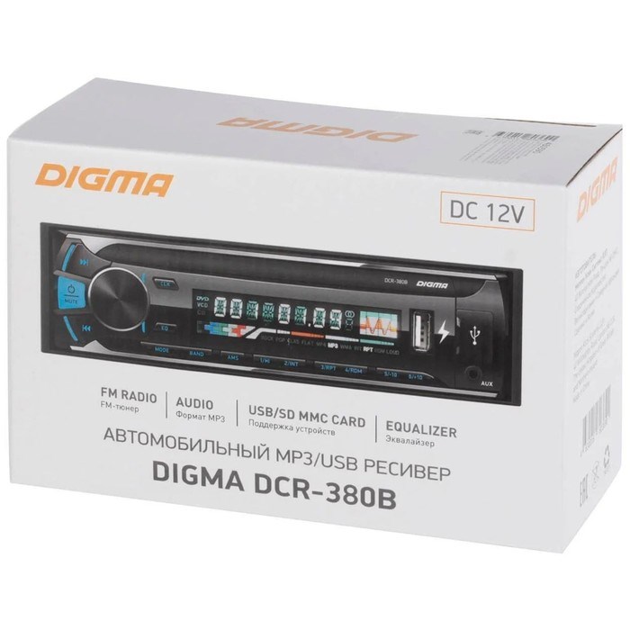 Автомагнитола Digma DCR-380B 1DIN, 4 x 45 Вт, USBx2, SD, AUX - фото 51388266