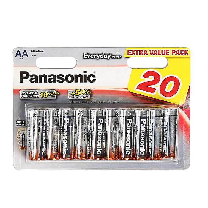 Батарейка алкалиновая Panasonic Everyday Power, AA, LR6-20BL, 1.5В, блистер, 20 шт. - фото 51388280