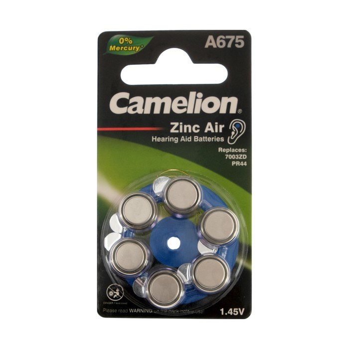 Батарейка цинковая Camelion, A675 (PR44)-6BL, для слуховых аппаратов, 1.45В, блистер, 6 шт. - фото 51388297