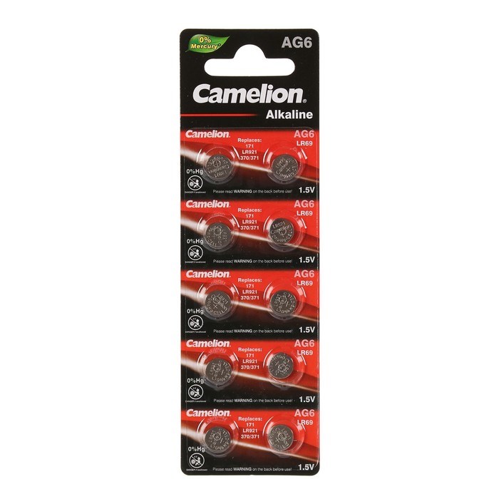 Батарейка алкалиновая Camelion Mercury Free, AG6 (371, LR921)-10BL, 1.5В, блистер, 10 шт. - фото 51388315