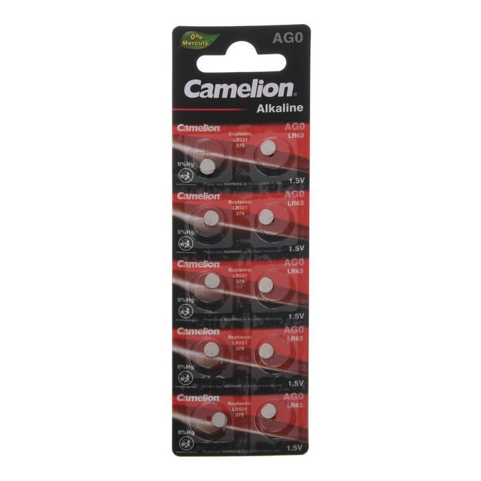 Батарейка алкалиновая Camelion Mercury Free, AG0 (LR521, 379)-10BL, 1.5В, блистер, 10 шт. - фото 51388330