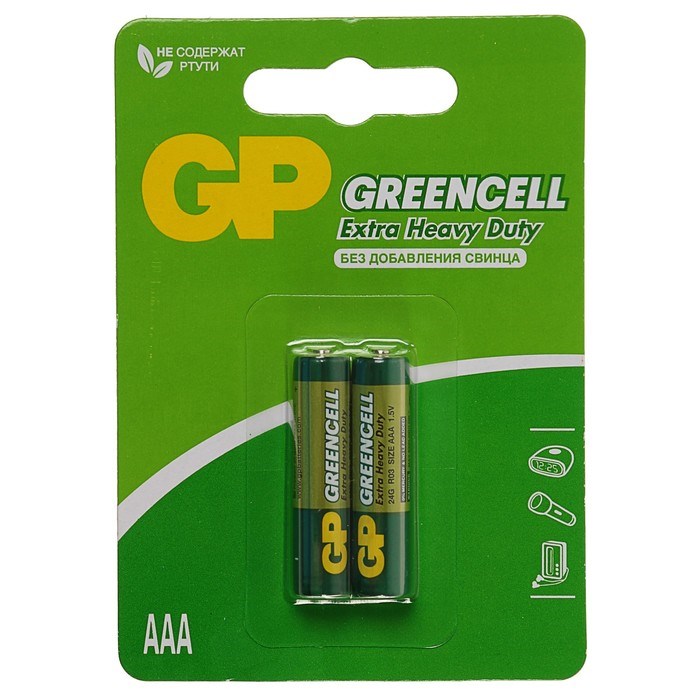 Батарейка солевая GP Greencell Extra Heavy Duty, AAA, R03-2BL, 1.5В, блистер, 2 шт. - фото 51388357