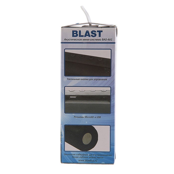 Портативная колонка Blast BAS-461, BT, 10 Вт, microSD, FM, микрофон, 1200 мАч, черная - фото 51388605