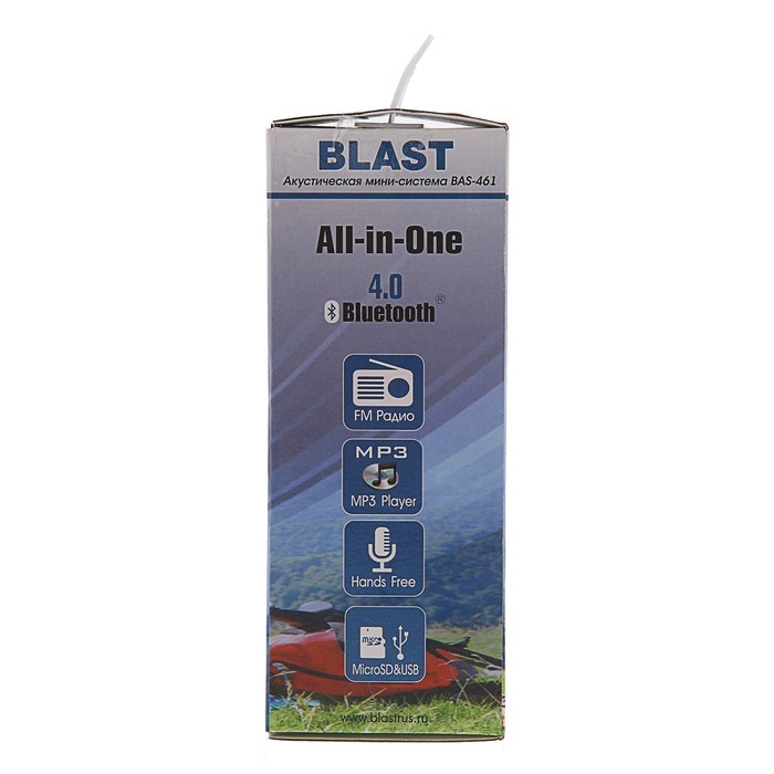 Портативная колонка Blast BAS-461, BT, 10 Вт, microSD, FM, микрофон, 1200 мАч, черная - фото 51388607